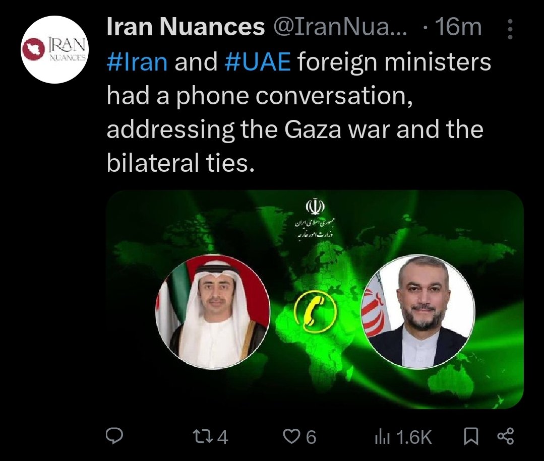 Per @IranNuances in past few minutes FM Abdollahian has had calls with Foreign Ministers of Iraq, KSA, and UAE. Flurry of activity comes amid US reports that Iranian retaliation to Israel is 'imminent'. Abdollahian also spoke with Ismail Haniyeh and Qatari FM earlier today.