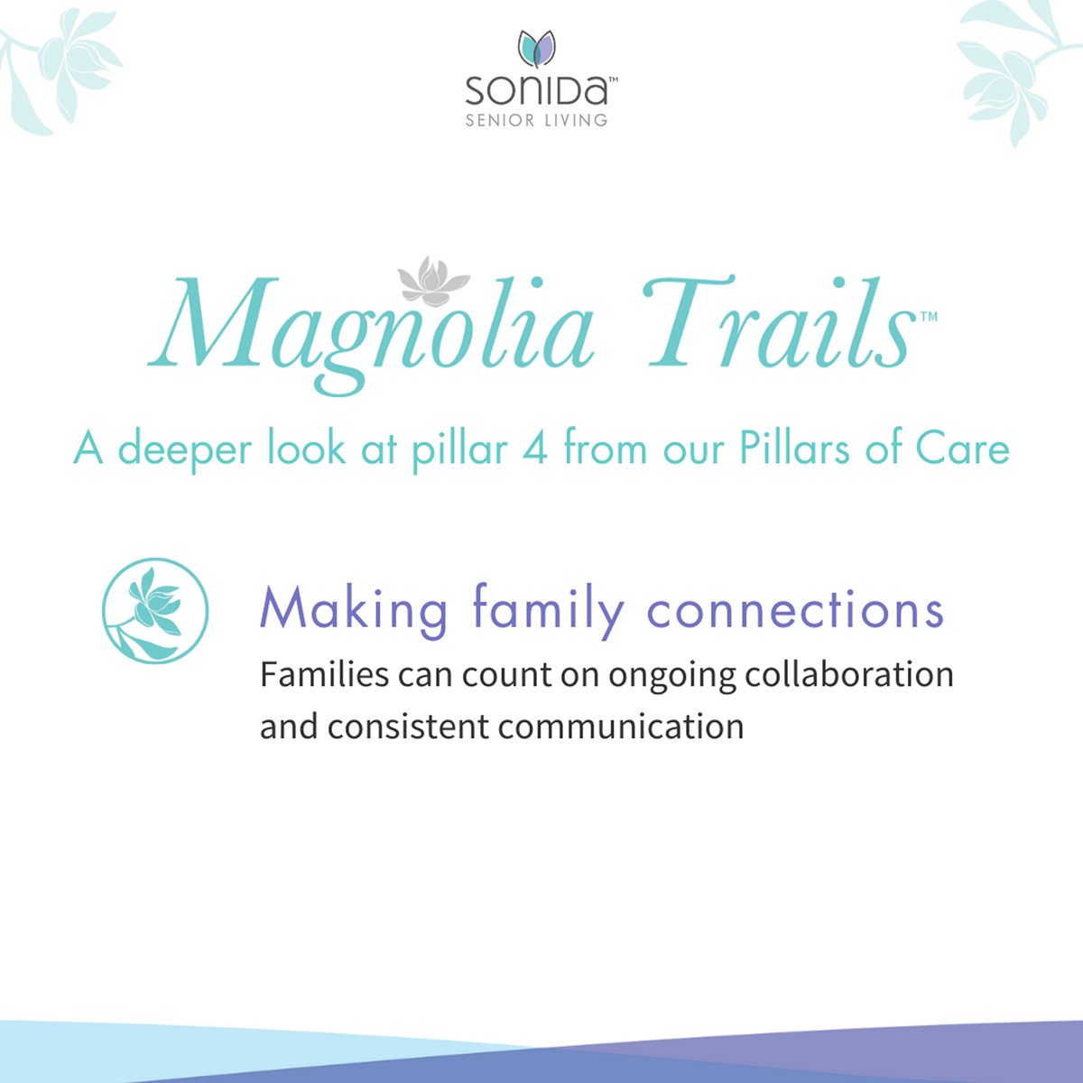 Building strong family connections is pillar 4 of our 5 pillars of care at Magnolia Trails. We're committed to enhancing the memory care experience by fostering ongoing collaboration and communication with families. #SonidaSeniorLiving #FindYourJoyHere