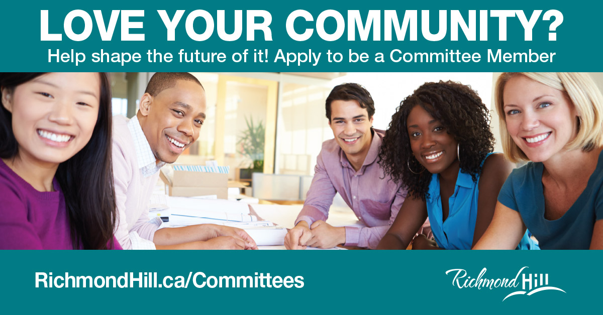 We're accepting applications for the Committee of Adjustment for the remainder of the 2022 to 2026 Term of Council. Apply today to help make a difference in your community! Applications are due by 4:30 p.m. on April 29. Details at RichmondHill.ca/Committees.
