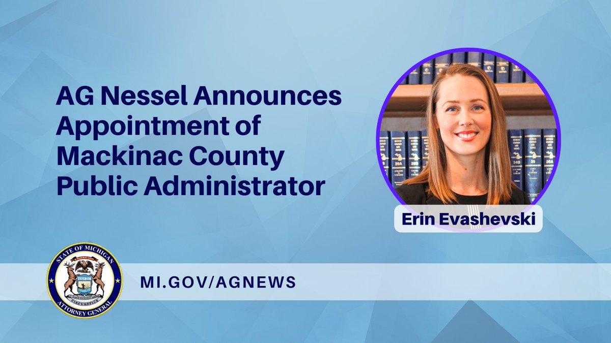 “I would like to congratulate Erin on her appointment as a County Administrator. Her proven track record resolving complex probate cases will be invaluable to Mackinac County,' said @MIAttyGen @dananessel. Read more ➡️ michigan.gov/ag/news/press-…