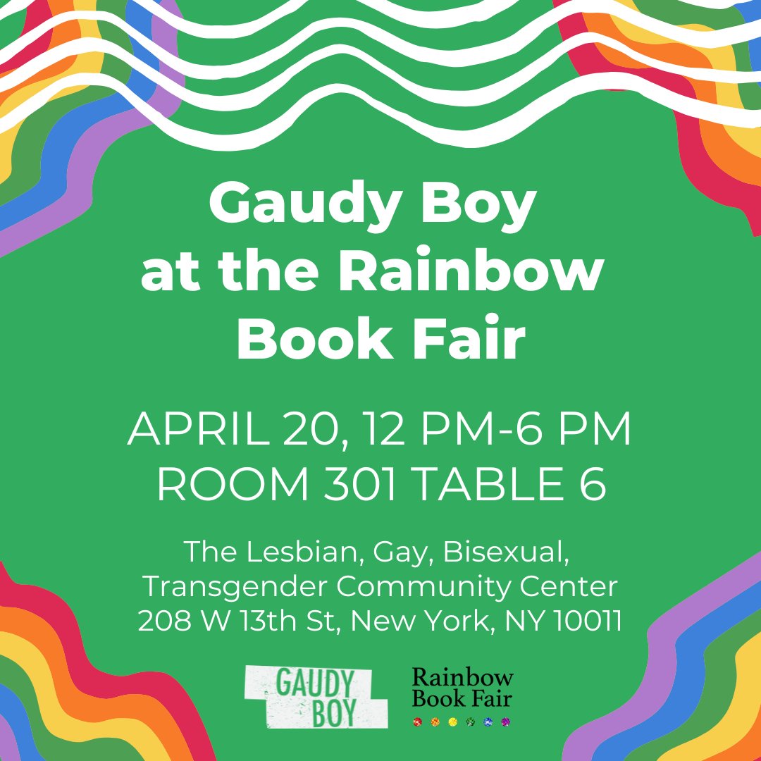 We'll be at the Rainbow Book Fair! 

Room 301 Table 6
Saturday, April 20, 12 noon - 6 pm
The Lesbian, Gay, Bisexual &amp; Transgender Community Center at 208 W 13th St, New York, NY 10011