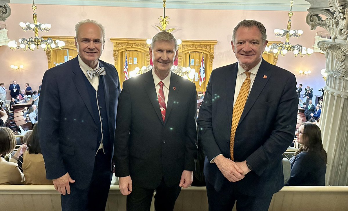 Delighted to attend @GovMikeDeWine’s State of the State Address today at the Ohio Statehouse with fellow public university presidents Todd Diacon and @Pres_Rogers. @OhioState is supportive of state initiatives that address workforce and education needs for our students.