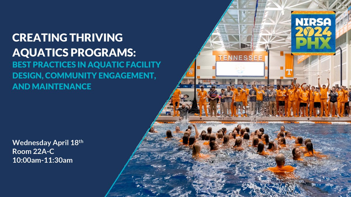 @NIRSAlive's Conference is next week! If you're attending in #Phoenix, stop by booth 340! Gwen Schlotte (@Life_Floor), Justin Caron (@ADG_AE), Eric Knight (Chloramine Consulting), & Katy Locke (@UTKnoxville) will be presenting 'Creating Thriving Aquatics Programs' on 4-18, 10am.