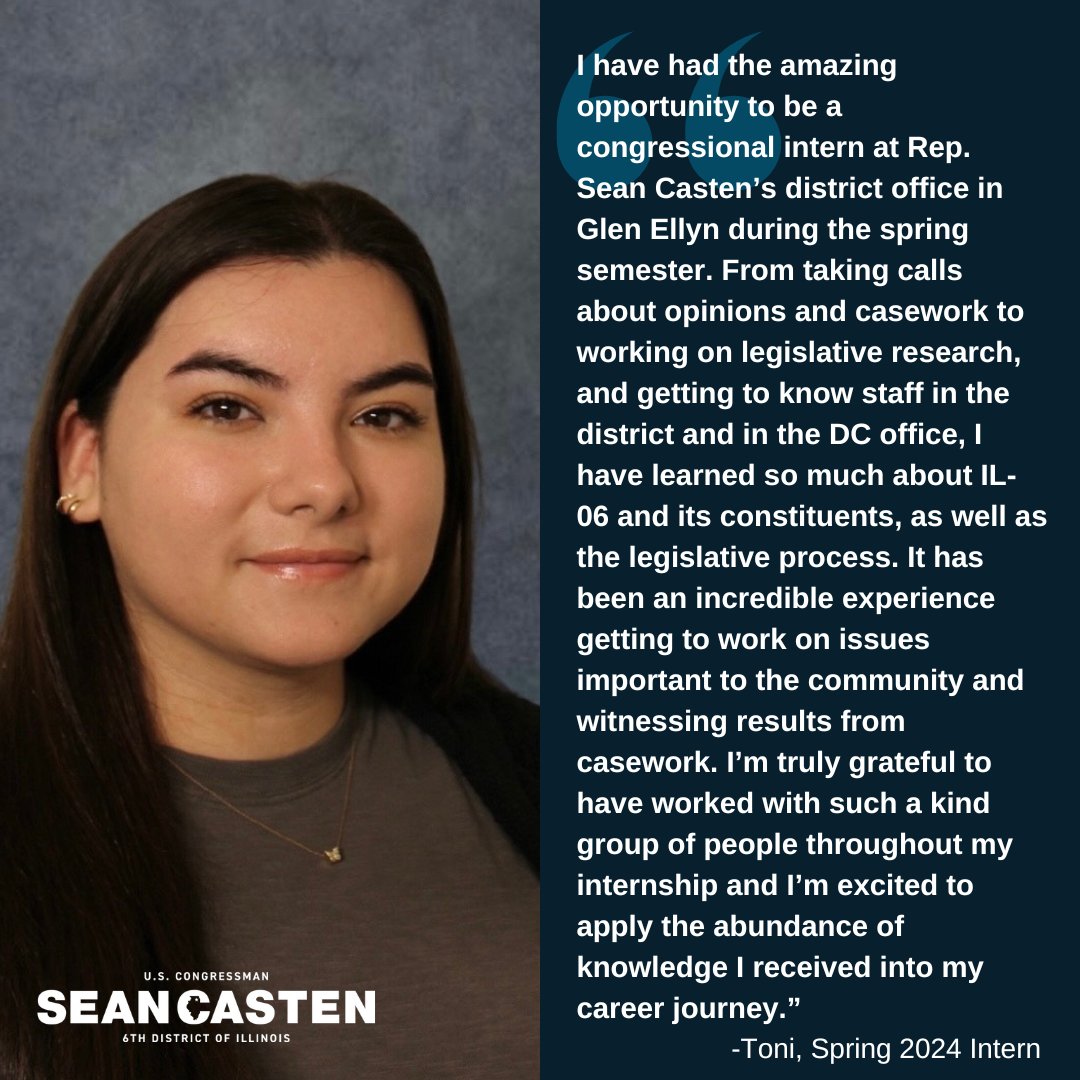 ATTN: My office is seeking interns to work in both my Glen Ellyn and Washington D.C. offices. Check out what Toni said about her internship in my office!