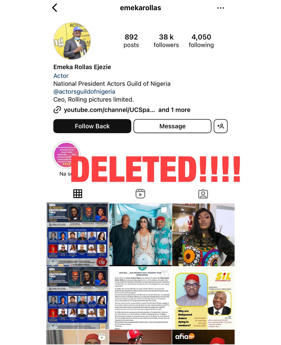 BREAKING NEWS: AGN President, Emeka Rollas has deleted the Instagram post where he announced that Junior Pope is alive and receiving treatment.
.
.
Jnr Pope Junior Pope #NOTCOIN #Nollywood