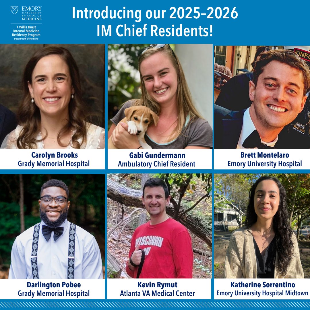 📢Introducing our 2025–2026 IM chief residents! Please join us in congratulating this phenomenal group of trainees! We look forward to their leadership and witnessing the great things they'll accomplish as @emoryimchiefs. Get to know them➡️ bit.ly/3xzP2eg