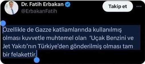 Devletin bakanı birinci ağızdan açıklama yapmasına rağmen İsrail'e yakıt ihraç edilmediği İsrail'den Türkiye'ye gelen  yolcu uçaklarına buradan konulan benzin ihracat kalemin yazdığını belirtmesine rağmen attığı tweti silmeyen Fatih Erbakan,  sanki pompanın hortumu kendi tutmuş…