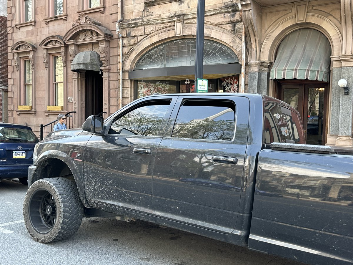 .@Nerd4Cities is so right! I can't think of a better way to enhance a beautiful historic commercial district. All that's missing: Monster Truck tires and a ladder.😄 Even #CheesecakeFactory can't match this level of urban vibrancy & walkability. Notice how happy this woman is.