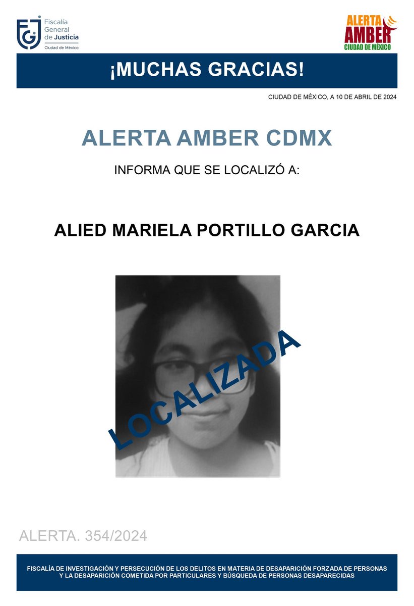 Ha sido localizada la menor de edad, Alied Mariela Portillo García, agradecemos a la ciudadanía, medios de comunicación e instituciones, se desactiva #AlertaAmber