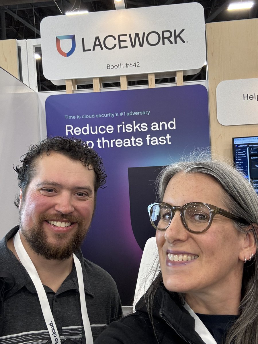 banksek's tweet photo. OH at the @Lacework booth at #GoogleCloudNext … “Lacework is amazingly powerful with the amount of data you guys ingest… we got impactful insights. We love it!! We had no idea of the sheer number of vulnerabilities in our #containers. Onboarding was the best” https://t.co/IDh5IbnXNg