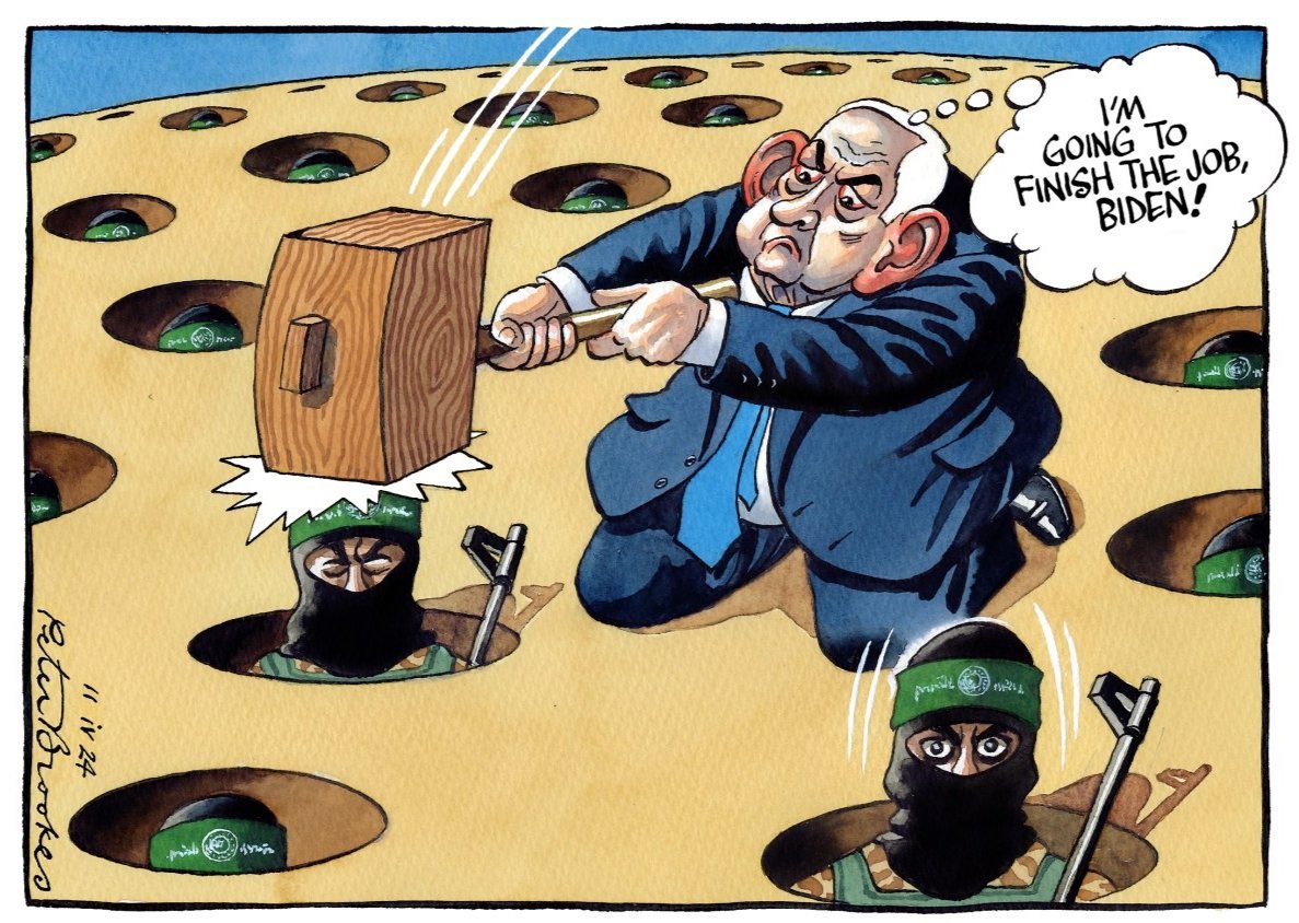 Peter Brookes on #Netanyahu #Biden #JoeBiden #IsraelHamasWar #Gaza‌ #HamasIsis – political cartoon gallery in London original-political-cartoon.com