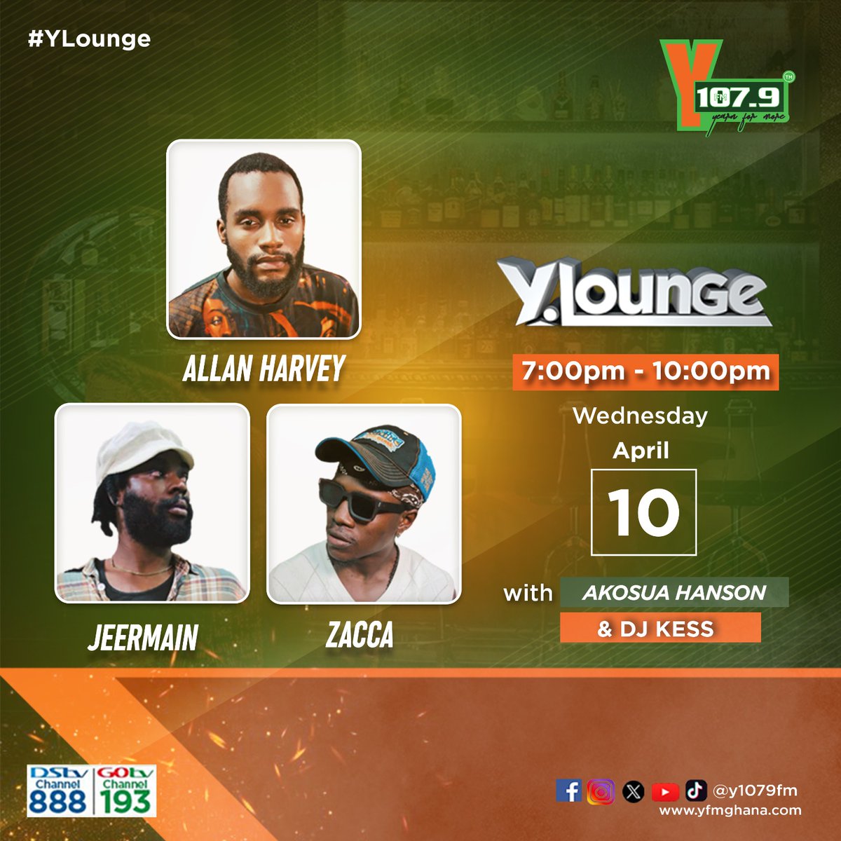 Very soon we will be joined by @allanharveytw @jeermainn & Zacca on the #ylounge w/ @AkosuaHanson x @DjKessGh Grab a cocktail 🍹