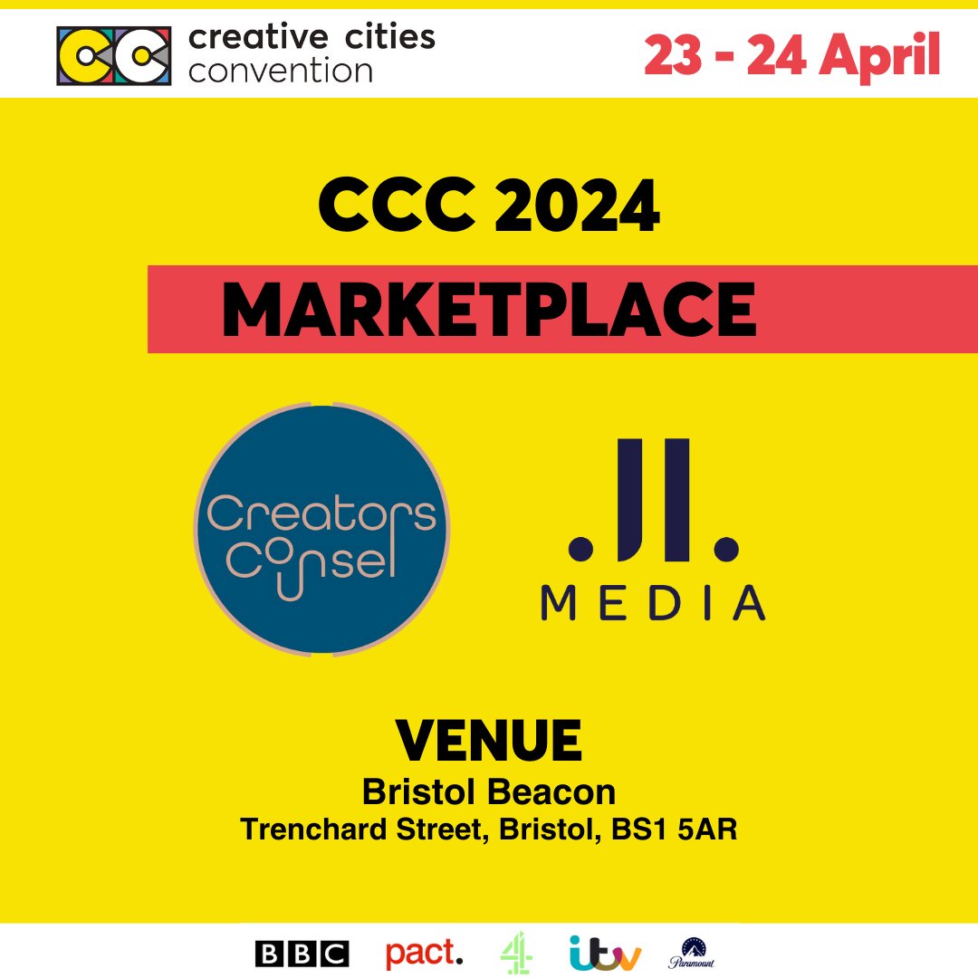 We are glad to be joined by @CreatorsCounsel & JL Media at the #CCC2024 Marketplace. Several organisations that support our industry are on hand to explain their work and answer your questions during the 2 days. 23rd-24th April at @Bristol_Beacon. 🎫creativecitiesconvention.com/sponsors/