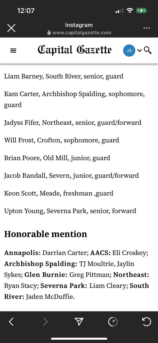 Blessed to be selected as All County Honorable Mention by Capital Gazette.