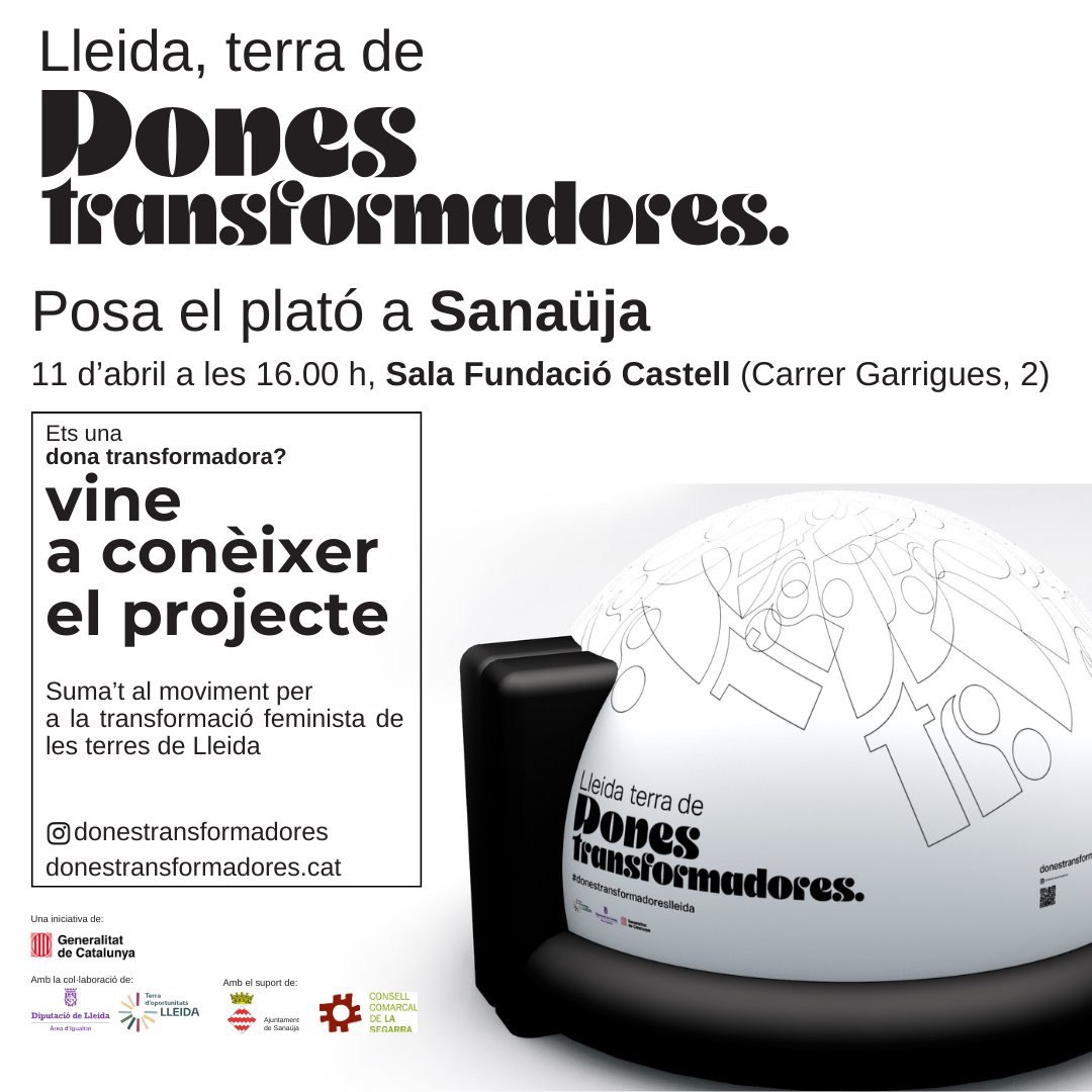 🟣 “Lleida, terra de dones transformadores” el moviment per la transformació feminista de les terres de Lleida.

🚩 11 abril – Segarra (Sanaüja)

👉 SEGUEIX EL MOVIMENT:
donestransformadores.cat
@donestransformadores
@govlleida
#donestransformadores