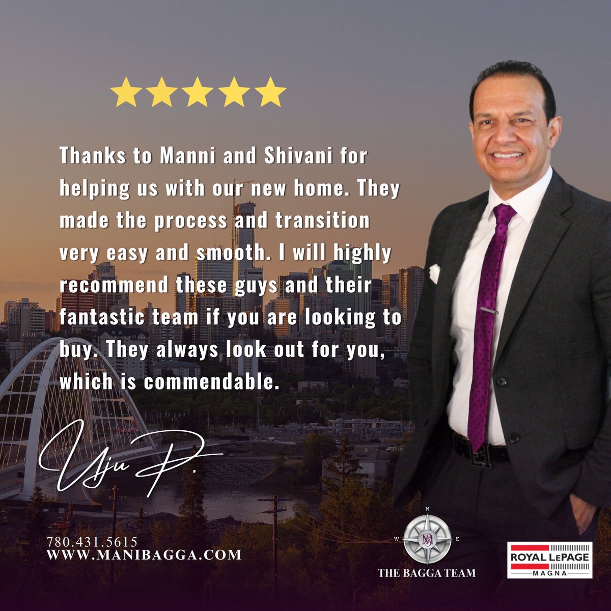 Thrilled to share this incredible review from my amazing clients! 

780.431.5615 | ManiBagga.com 

#BaggaBeginnings #NewBeginnings #YEGBeginnings  #TheBaggaTeam #RoyalLePageMagna
#ProudTeam #KeepItUp #Grateful #ClientLove