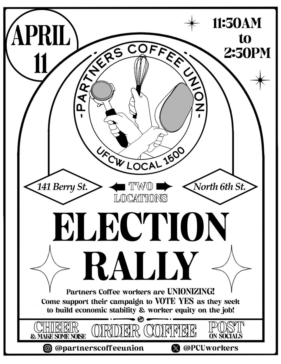 PCUworkers's tweet image. TOMORROW: Join us at our Williamsburg location for our union election rally 🤩☕️!! 

This day’s been two years in the making, and we’d love to have you support us as we start a new chapter ❤️‍🔥

instagram.com/p/C5d6xlmOceW/…