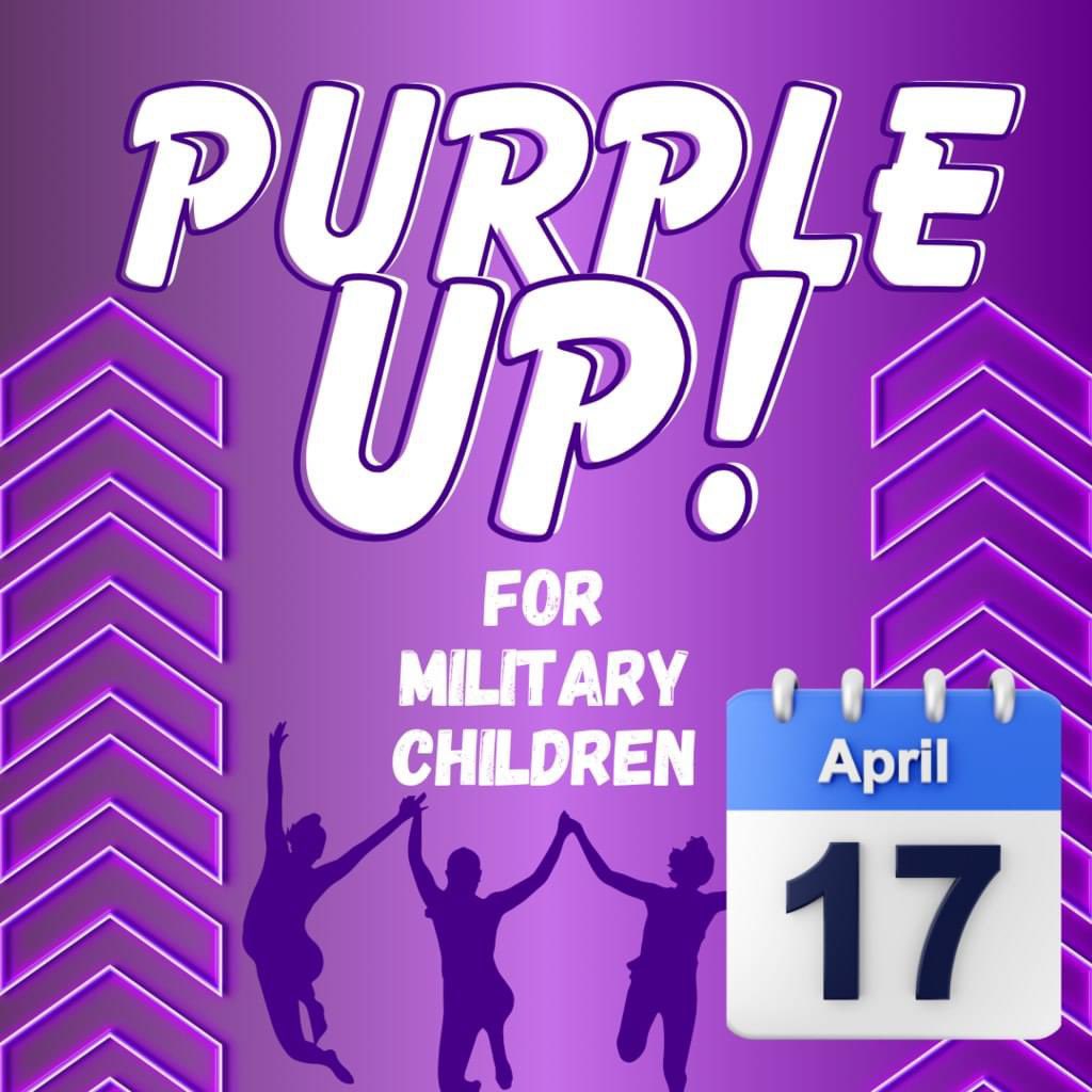 In one week, we will Purple UP! Next Wednesday, April 17th, we invite everyone to wear purple to honor and support military children! 💜💜💜 #monthofthemilitarychild #bethebest