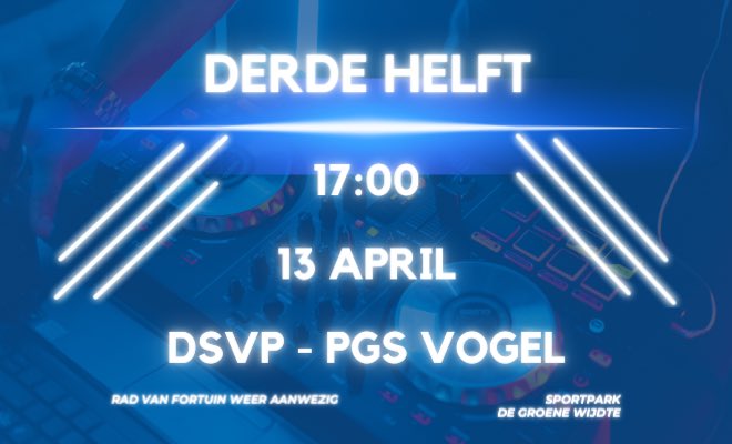 Aanstaande zaterdag weer een mooie afsluiting van de voetbal zaterdag. Kom je ook???