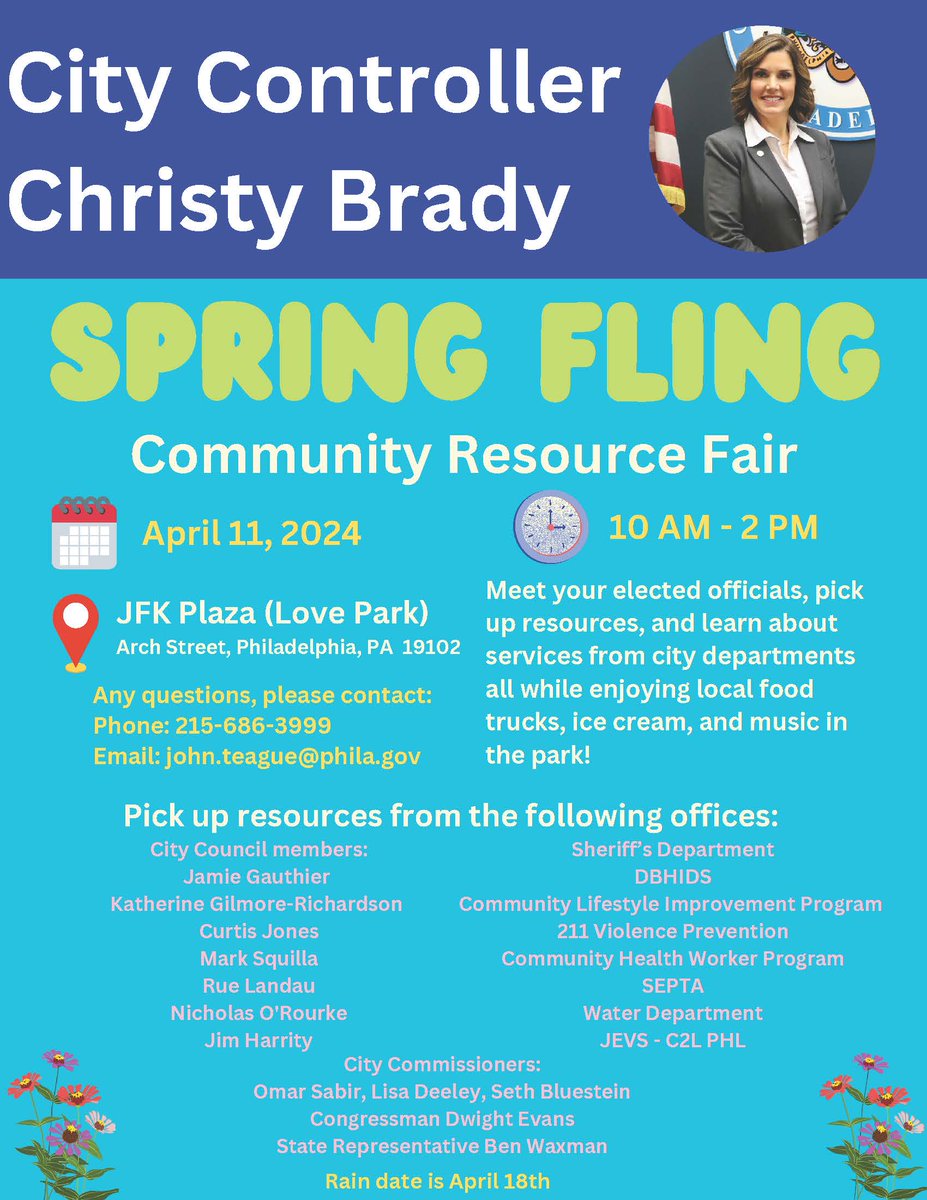 Join us tomorrow at JFK Plaza (Love Park) for our Spring Fling Community Resource Fair! Meet your elected officials, pick up resources, and learn about services from city departments and community based organizations.