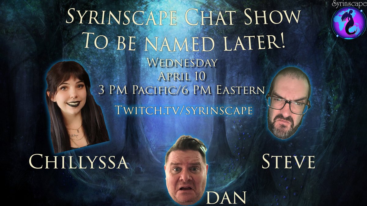 Coming up in 30 minutes!💥

The Syrinscape Chat Show to be Named Later team is talking about their Favorite Five Foods! Plus, Syrinscape news, info, Q&A, and more. Drop in and join the fun!
twitch.tv/syrinscape

#Twitch #ttrpgcommunity