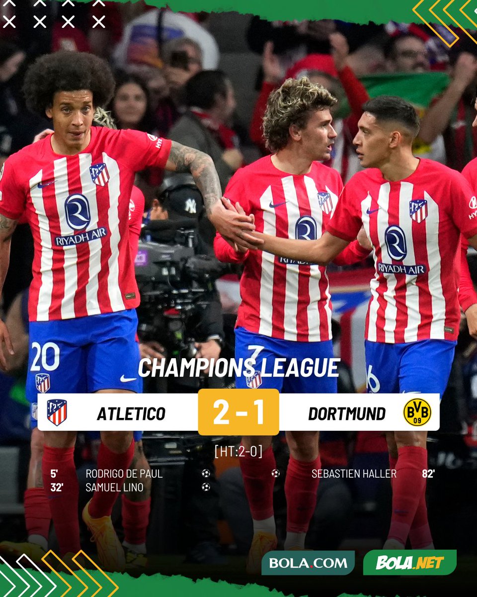 #LiveBolanet FT: Atletico Madrid 2-1 Borussia Dortmund | Possessions: 34%-66% | Shots: 14-12 | Corners: 8-8

Los Rojiblancos berhasil amankan kemenangan atas Dortmund di kandang sendiri.

#ucl #atleticomadrid #borussiadortmund #blnrin #bolanetreview