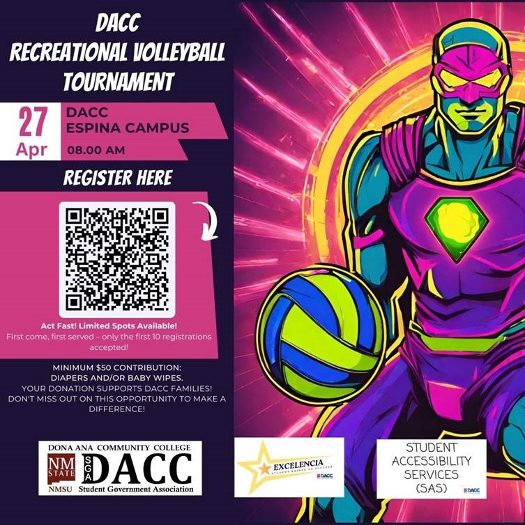 We're thrilled to announce the upcoming DACC Recreational Volleyball Tournament, and we want YOU to be a part of it! Saturday, April 27, 2024. Mark your calendars for this exciting event where we'll have thrilling matches and plenty of fun.