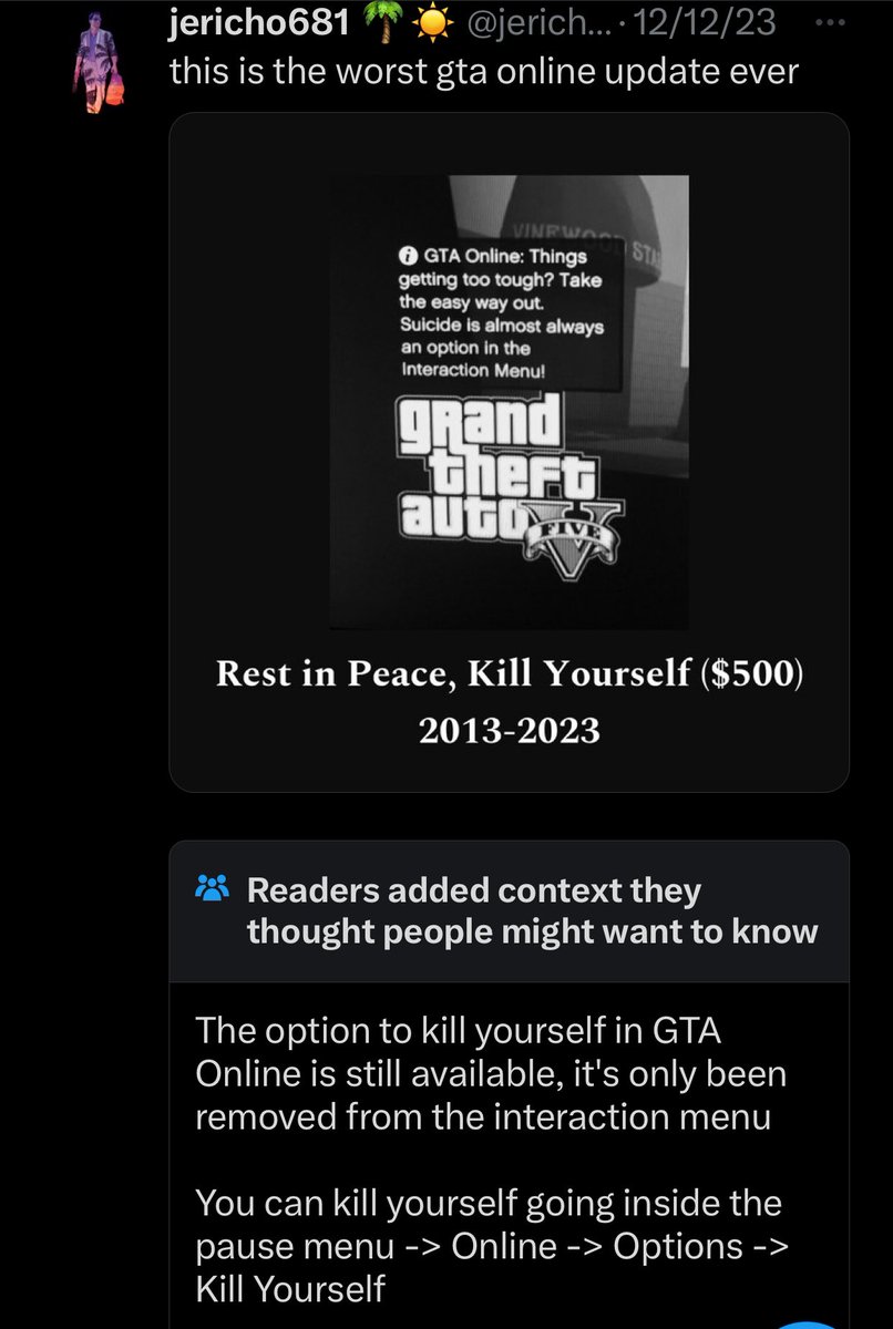 its_menieb's tweet photo. @jericho681 @GTAVI_Countdown Keep spreading misinformation 🤡 https://t.co/4sUxCCSeqY