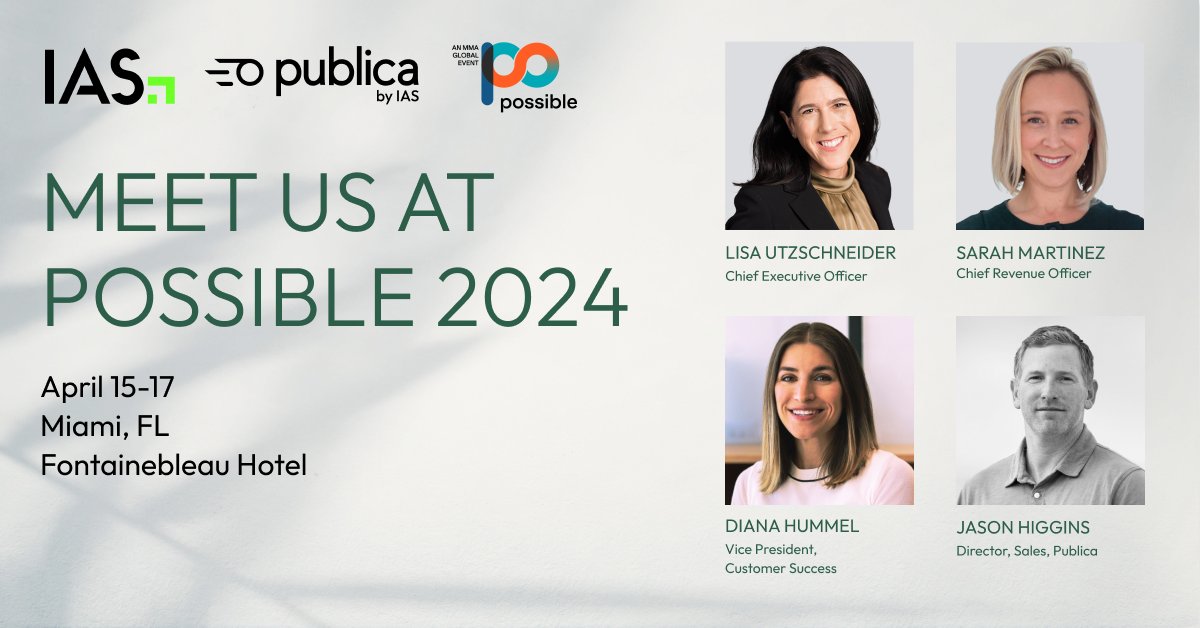 We are proud to sponsor #POSSIBLE2024, hosted by @MMAglobal! Our IAS and @getpublica teams will be sharing valuable insights on the data-driven technologies shaping the future of digital media. Click the link to get in touch: integralads.com/contact-us/