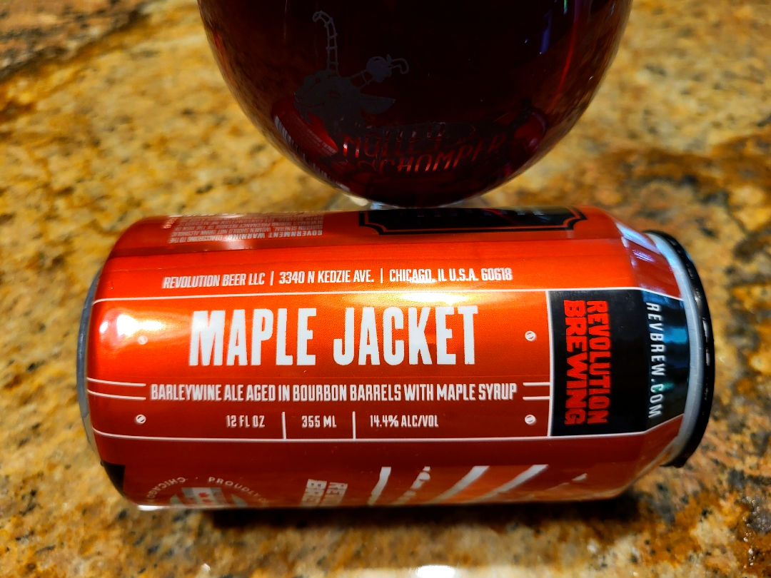 #drinkcheck #ilbeer @RevBrewChicago 'Maple Jacket' Barleywine Ale aged in Bourbon Barrels w/Maple Syrup (2021)