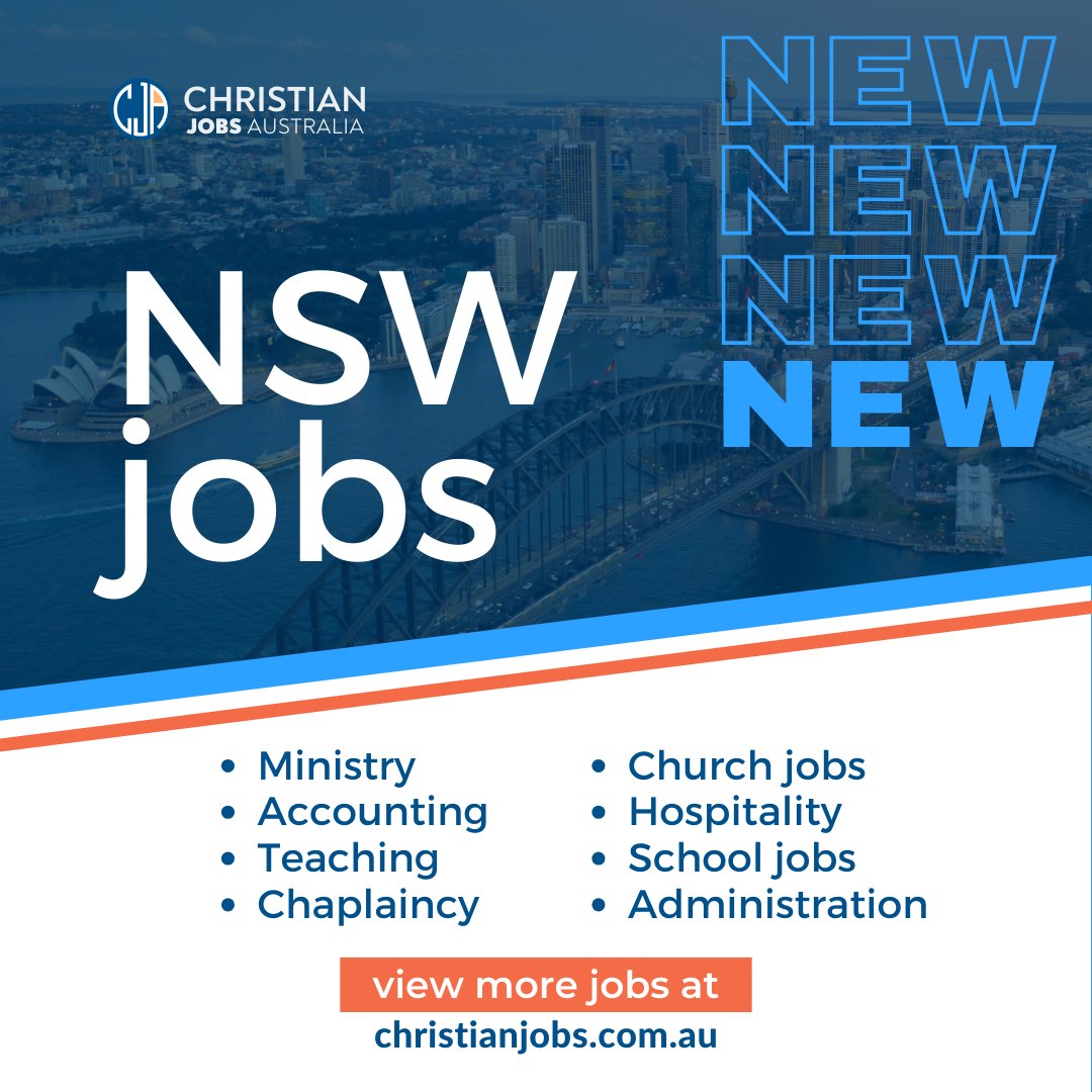 ⭐ NEW Jobs ⭐ View the latest Christian jobs in NSW >>> ow.ly/xXTw50QSYnQ

#ChristianjobsAU #Christianjobsaustralia #ChristianJobs #christiancareers #aussiechristians #schooljobs #ethicaljobs #churchjobsaustralia #churchjobs #adminjobs #teachingjobs