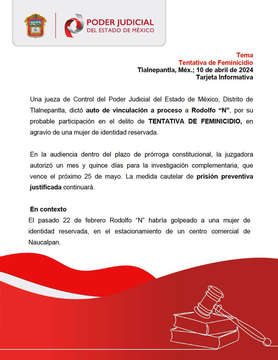 PJEdomex's tweet photo. 🔴Debido al interés periodístico y social en el tema, se informa: https://t.co/fUY4pVI2Js