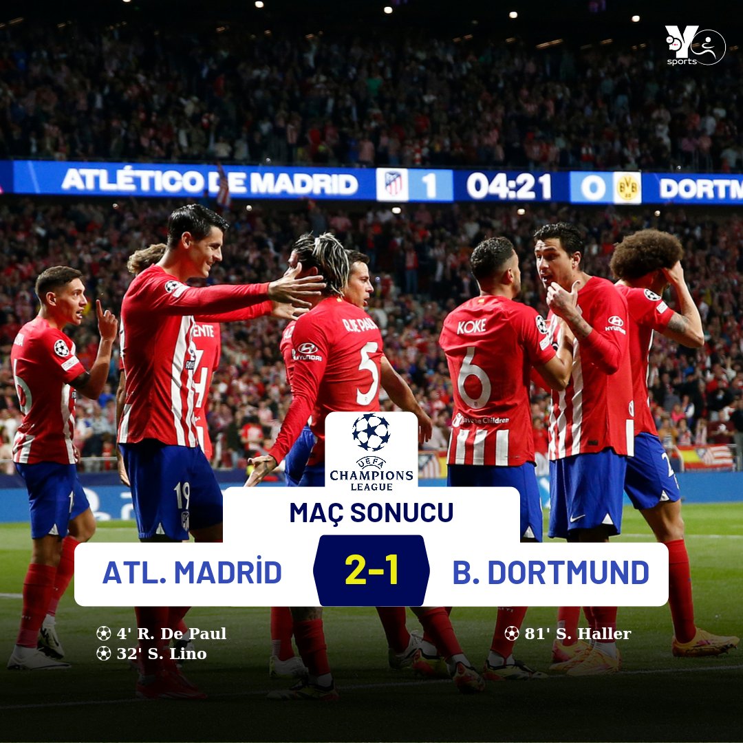 Atletico Madrid, ilk yarıda bulduğu gollerle Borussia Dortmund'u mağlup etti.

#AtletiBVB | #UCL