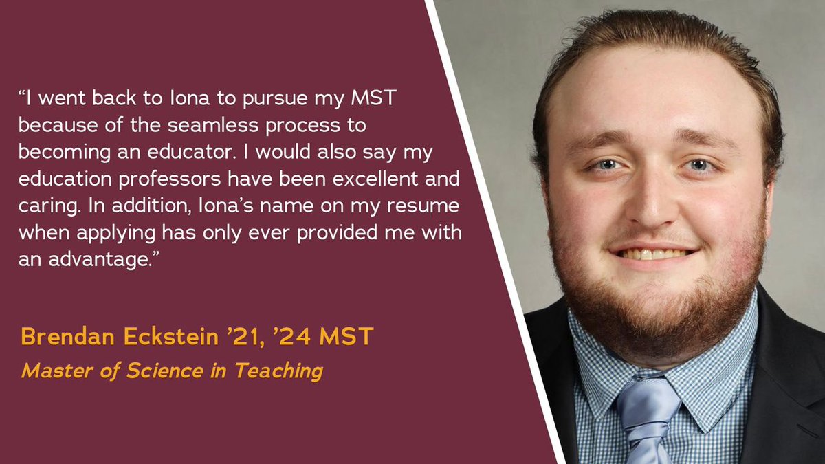 After a semester of law school, Brendan Eckstein ’21, ‘24MST started tutoring on the side & realized teaching was his true passion. Quickly shifting gears, he returned to Iona to begin the journey of becoming an educator & is set to graduate in May. 📰 bit.ly/4cEgKGC
