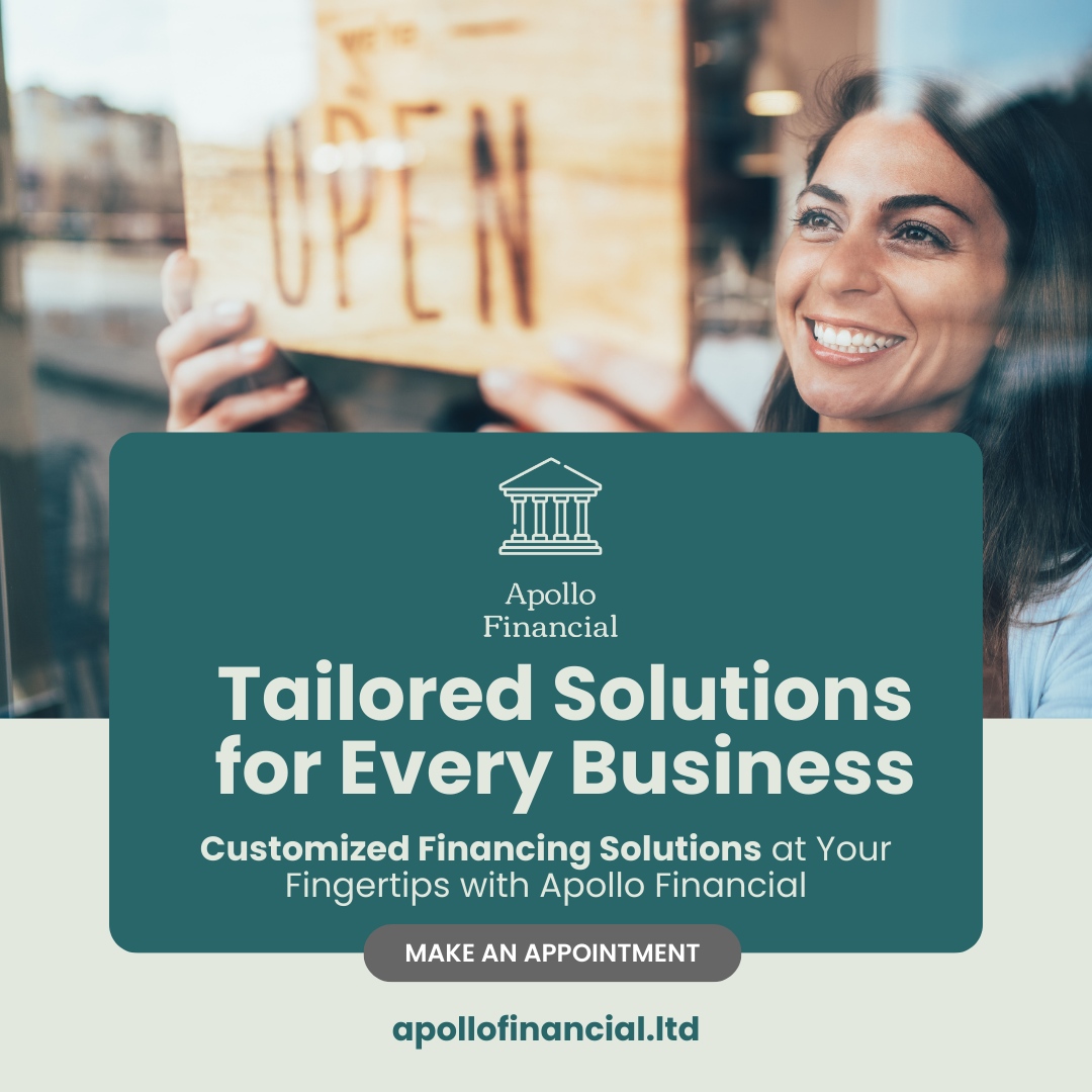 ApolloFSG's tweet image. Your business is unique, and so are its financial needs. 

Apollo Financial, LLC, access bespoke financing solutions designed to fit your exact requirements. 

Let&apos;s discuss your goals today!

#InvoiceAdvance #BusinessLending #BoostYourCashFlow #StartupSupport #FinanceMadeEasy