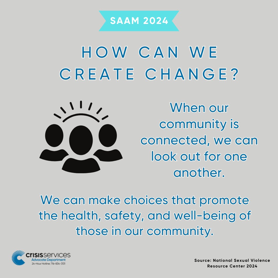 Together, we can prevent #SexualAssault and foster resilience. Here are some some unique ways to create safety through community during #SAAM2024 and beyond. #SAawareness #PreventSA #MentalHealthAwareness #CrisisHotline #CrisisSupport #TraumaSupport