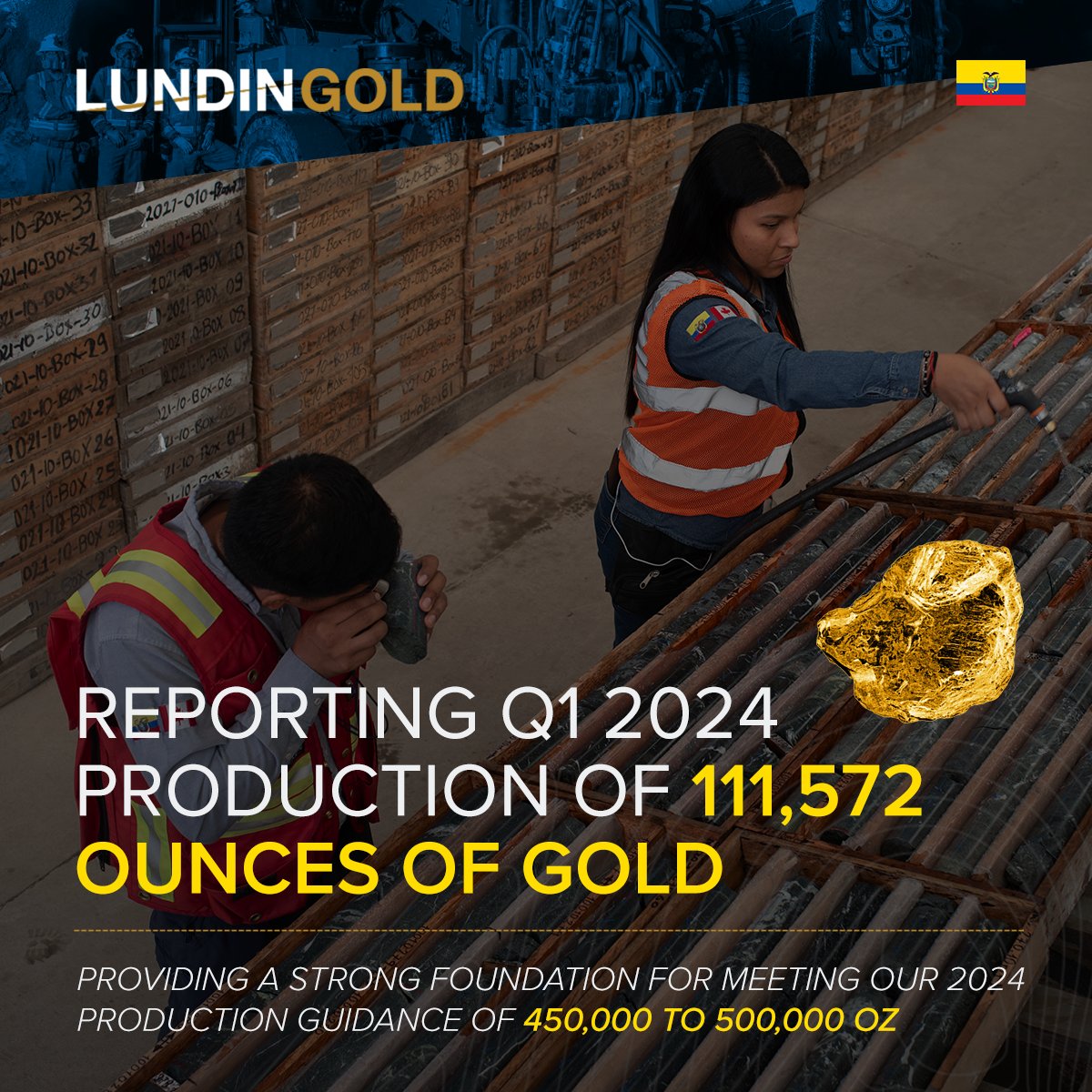 📢 $LUG is pleased to report #gold production of 111,572 oz in Q1 2024, which provides a strong foundation for meeting our guidance of 450,000 to 500,000 oz for 2024. Other highlights include: ➡️ 413,596 tonnes processed at an average throughput rate of 4,545 tonnes per day ➡️…