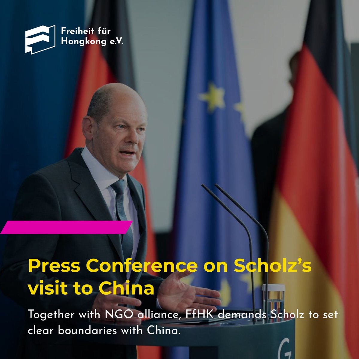 Ahead of @Bundeskanzler’s upcoming visit to 🇨🇳, today we held a press conference with @UyghurCongress, @tibetinitiative, @GfbV, and @SaveTibetOrg to make our joint demands clear. Given the novel National Security legislation in 🇭🇰, it is critical to bring up the issue. 1/6