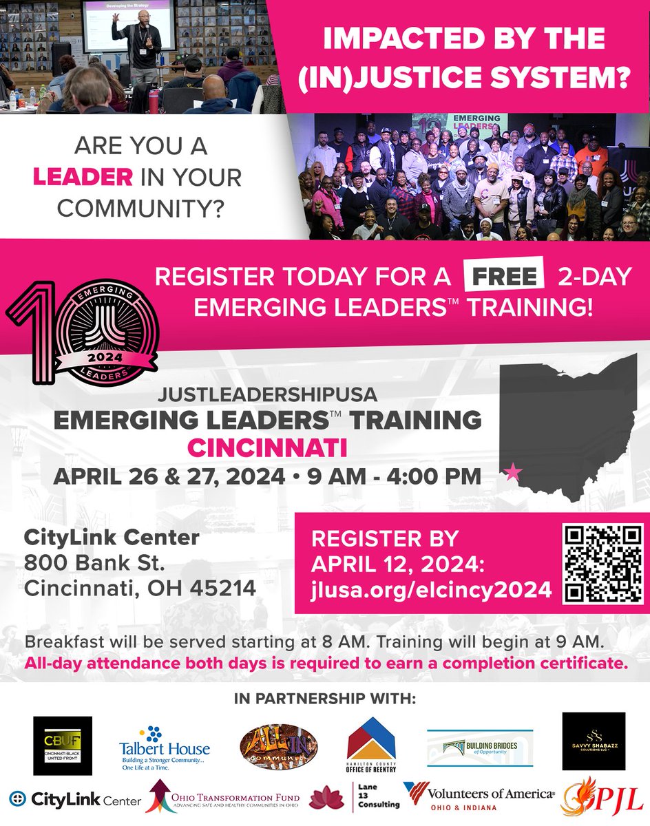 Are you formerly incarcerated? Justice-impacted? Or know someone who is? There's still time to register for our FREE Emerging Leaders™ raining in Cincinnati on April 26-27! Sign up now: jlusa.org/elcincy2024