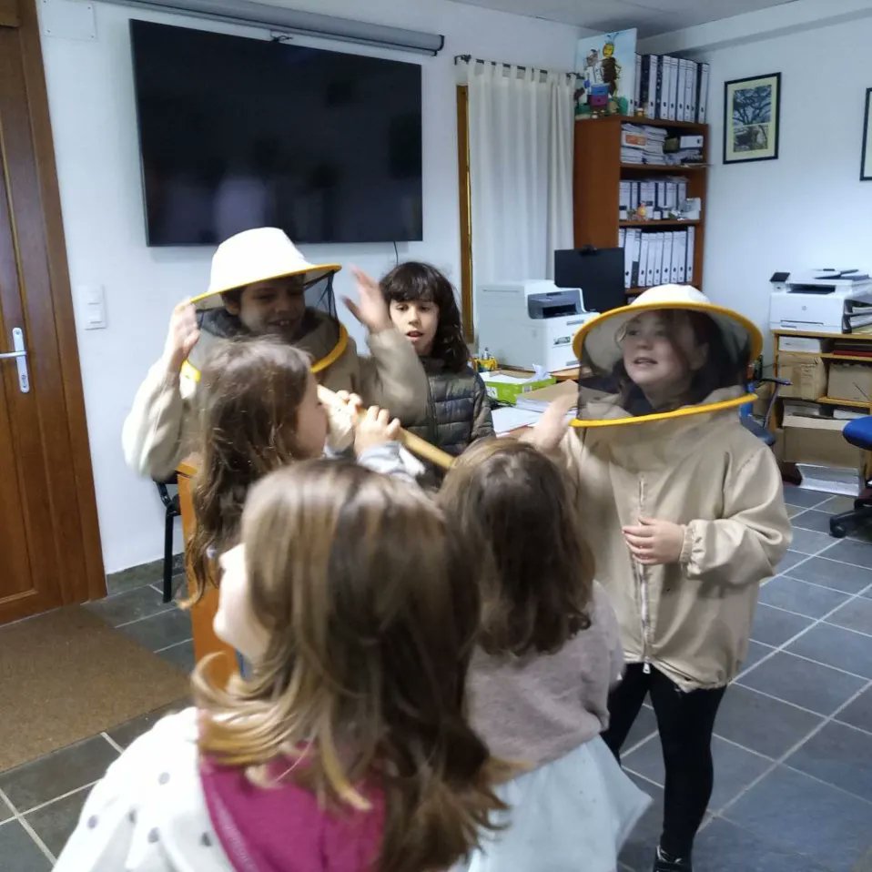 Depois de trabalharmos no último trimestre no nosso projecto das abelhas, decidimos fazer uma visita à Casa do Mel de Goente🐝
Aprendemos muito, procuramos a rainha, vestimo-nos como verdadeiros apicultores, fizemos nossa própria vela de cera e... comemos muito, muito mel 🍯🤤
