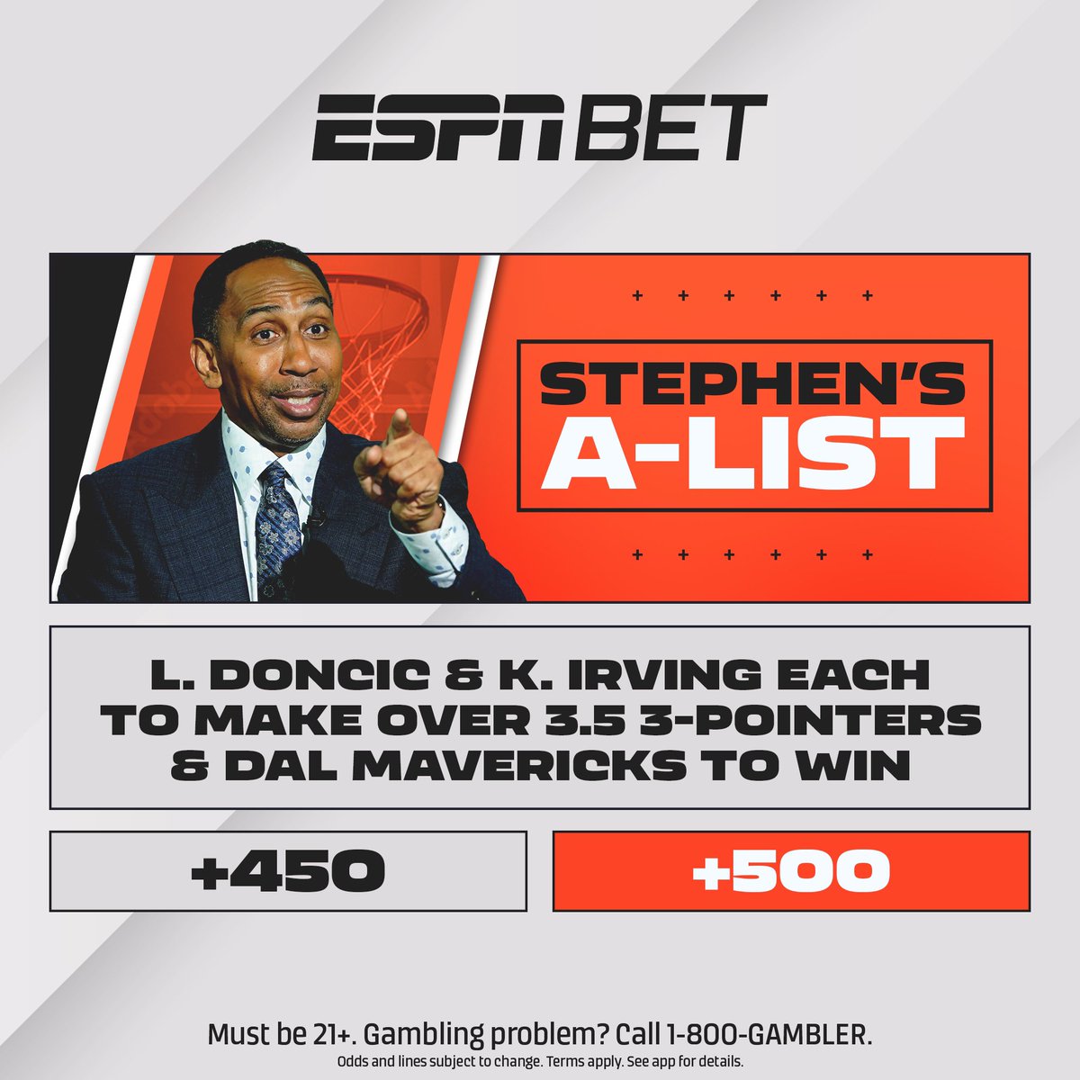 I’m looking at Doncic and Irving to bring the heat tonight with over 3.5 3-Pointers each and the Mavs to win. Who’s riding the A-List on @ESPNBet? 👀 espnbet.app.link/KQaOxORkTGb?%2… #ad