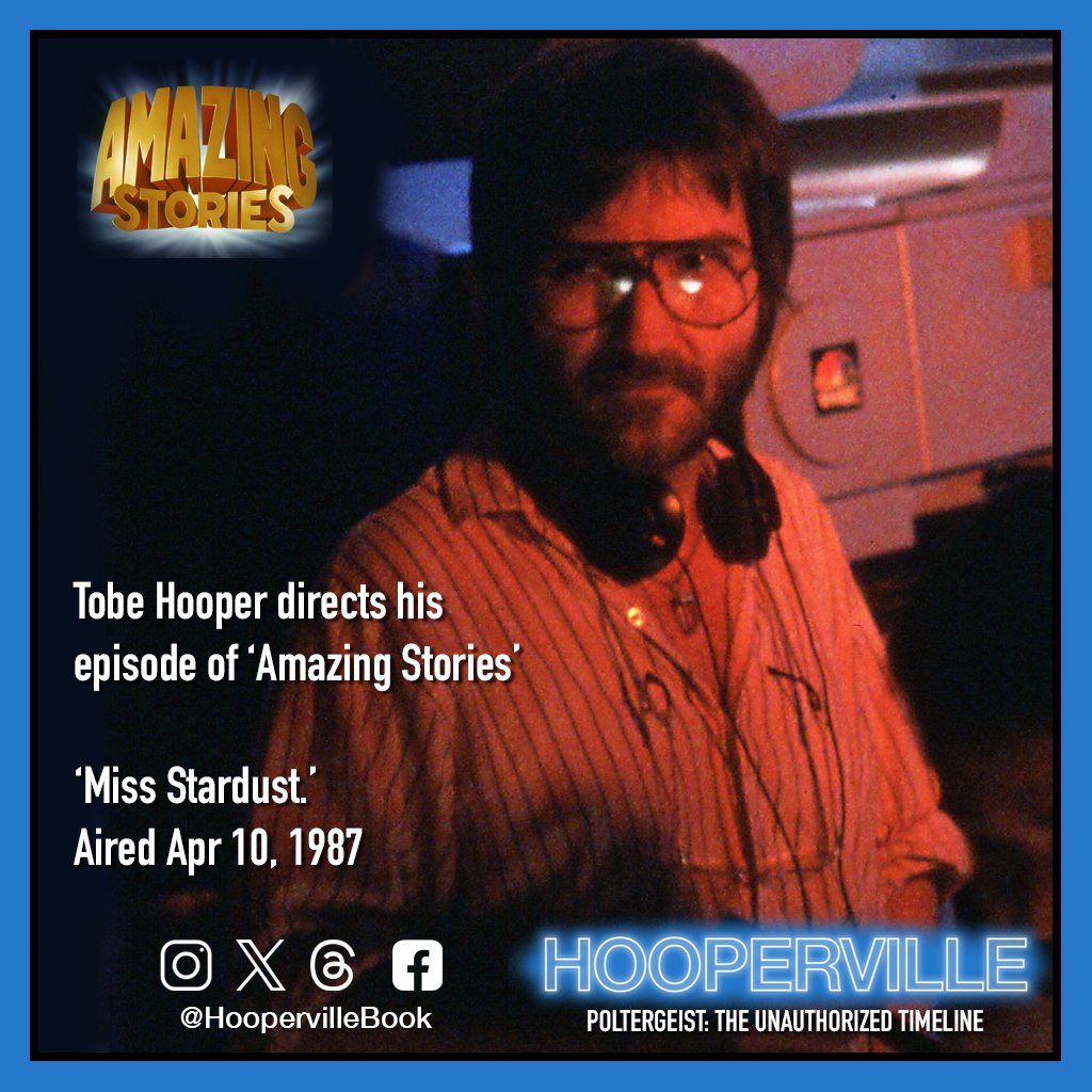 Tobe Hooper's episode of 'Amazing Stories' aired on this day April 10 1987. Here's a great picture of Tobe on-set directing the episode.
#tobehooper #hoopervillebook #AmazingStories #Hooperville #Poltergeist #PoltergeistTimeline