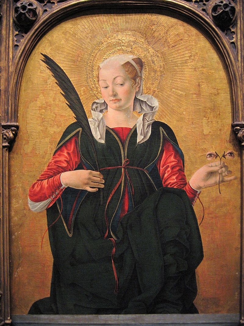 Side-eying her eyes: Saint Lucy, painted by Francesco del Cossa of Ferrara. Today is his day.