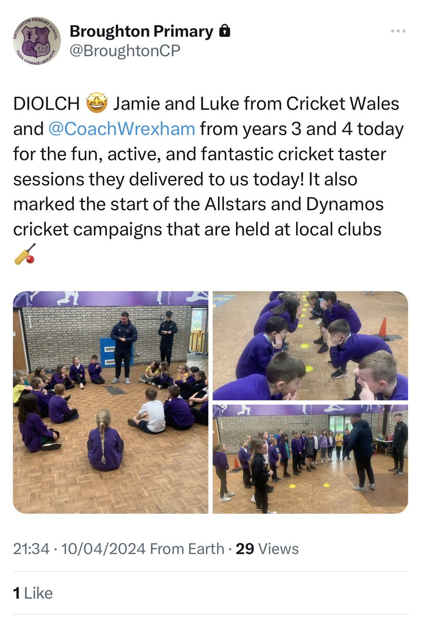 Our first Cricket engagement day of the summer at Broughton Primary school today and what a busy one is was too…. Big thanks to @lukesellers0901 for helping out. • Six classes • Teachers signing up to Chance to Chance Portal • Flyers handed out @Chance2Shine @CricketWales