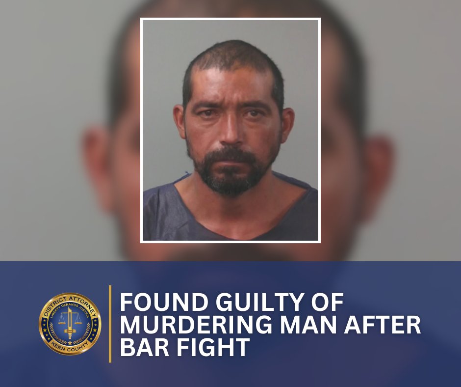 The murder occurred on June 30, 2023, after a fight at the Descanso Bar in Lamont. Gomez Rivera fled the scene, but was located 5 weeks later after extensive investigation. Yesterday, he was found guilty of second degree murder. Read more: tinyurl.com/mrx5hrxe