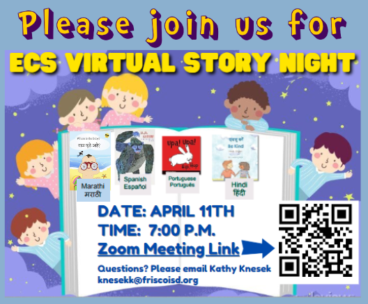 @FISD_ECS Families please join us for our next ECS Virtual Story Night on April 11th at 7pm. #FISDelevate @FISD_EB