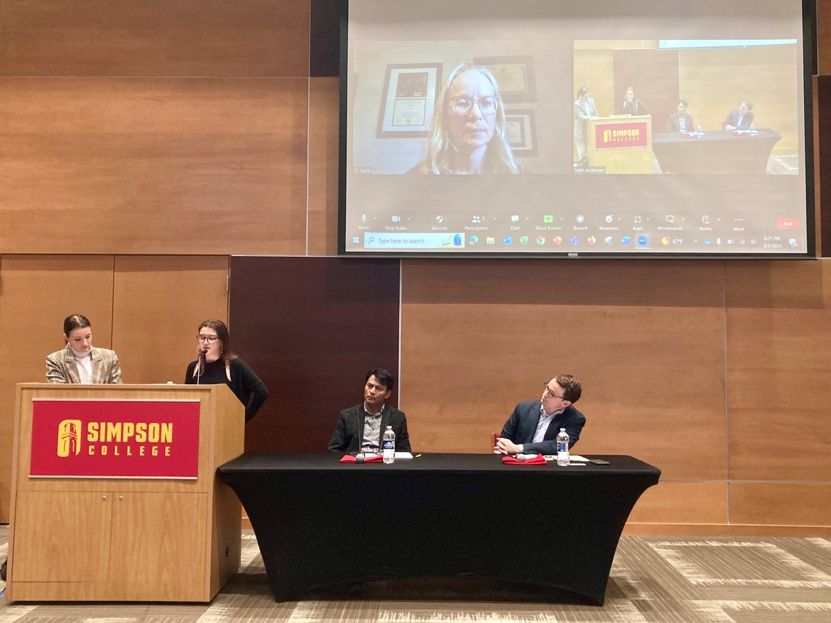 SCCulverCenter's tweet photo. Thanks to Dr. Cari Skogberg Eastman @AugustanaSD, Tara Nepal @RESCUEorg, and Lucas Asbury @IowaMMJ for sharing their insights on immigration issues at @SimpsonCollege Justice Week Pizza &amp; Policy last night! https://t.co/Eh1rIcx8Cr