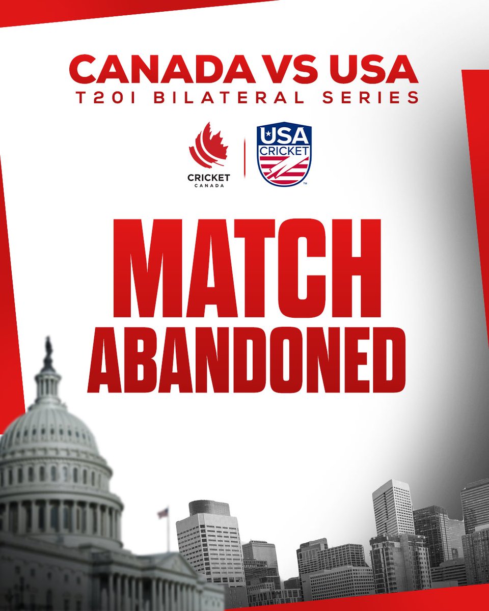 The 3rd match between Canada & USA has been officially called off due to wet outfield! We’ll return back on Friday for the 4th T20i 🇨🇦 🇺🇸 #cricketcanada