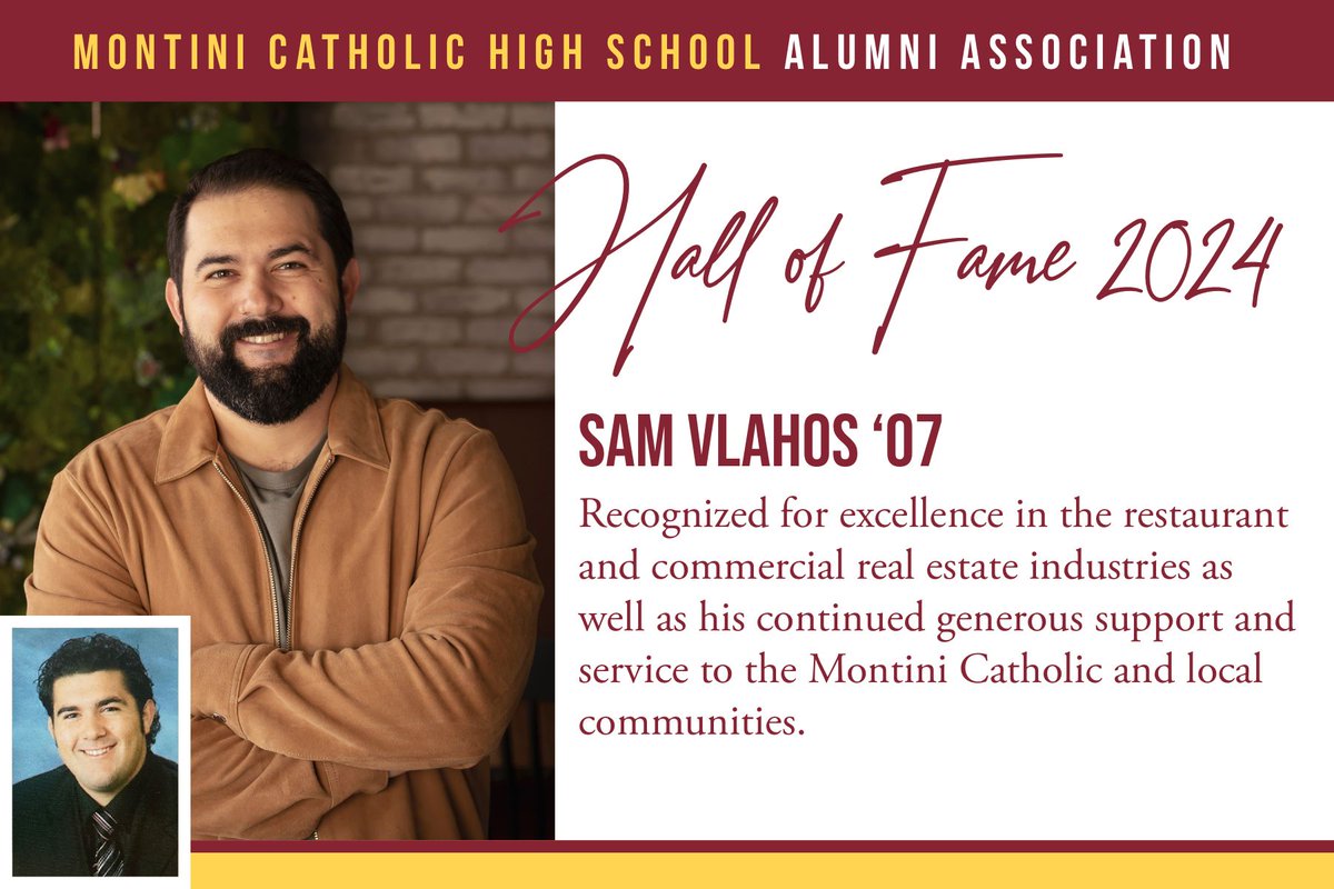 We are looking forward to our 2024 Hall of Fame Banquet and Induction Ceremony this Saturday, April 13th - when we will be honoring six impressive inductees! Among them, Sam Vlahos Class of 2007. Congratulations, Sam! #WeAreMontini #WeAreLasallian #montinihalloffame