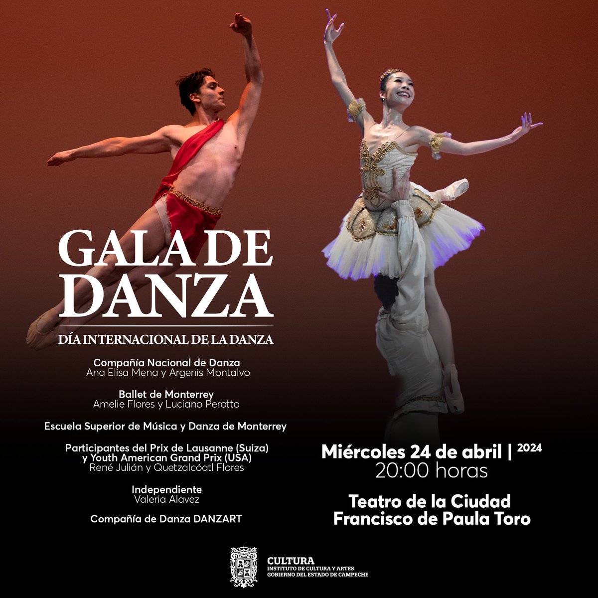 Este miércoles 24 de abril no te puedes perder la Gala de Danza en el Teatro de la Ciudad Francisco de Paula Toro, a partir de las 20:00 hrs. Será una presentación espectacular!
